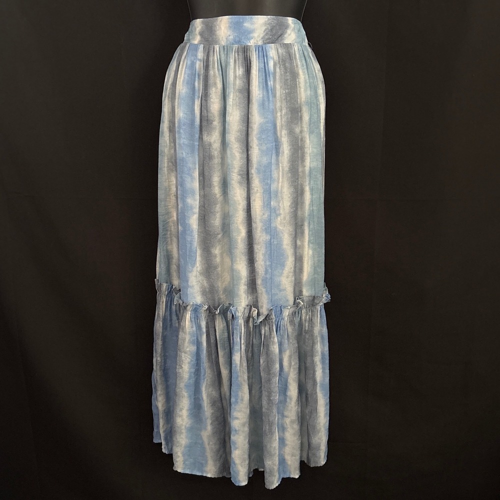 Maxi Skirt M Blue Tie Dye Boho Ruffle Tiered Flowy Dainty Coastal Artsy Indie